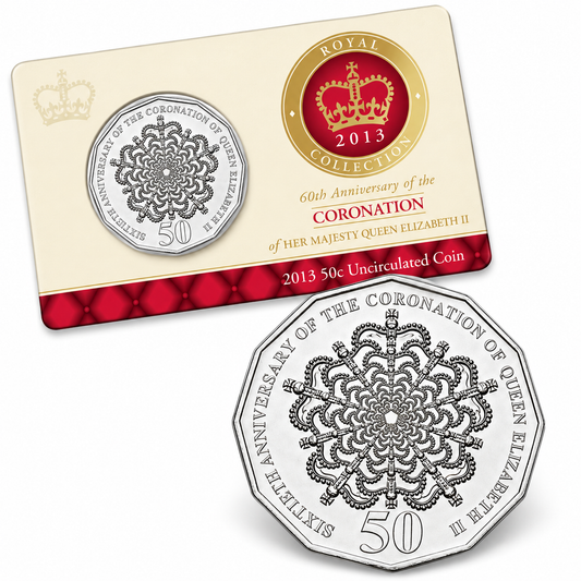 2013 50c 60th Anniversary Coronation Carded Coin - Mintage: 25,002