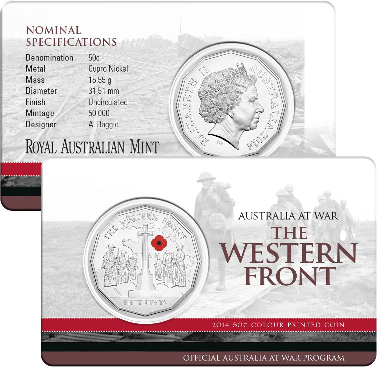 2014 50c Red Poppy Western Front Coin - Mintage: 32,654