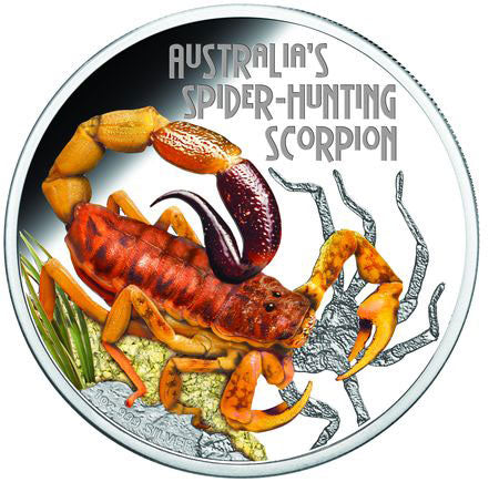 2014 1oz DANGER Spider Hunting Scorpion Coloured Coin Mintage: 5000