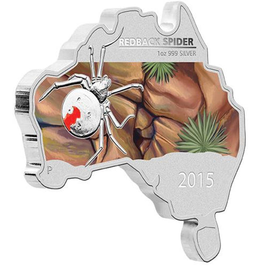 2015 1oz Silver Redback Spider Map Shaped Coin - Mintage: 6,000