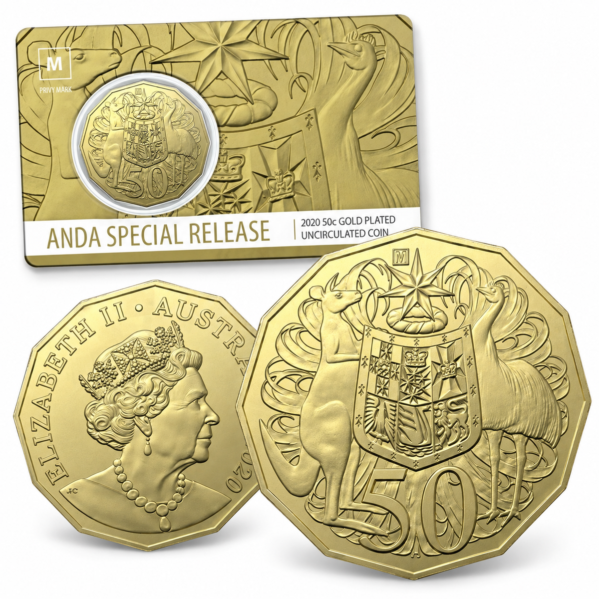 2020 50c ANDA Gold Plated Carded Coin - Mintage: 2020