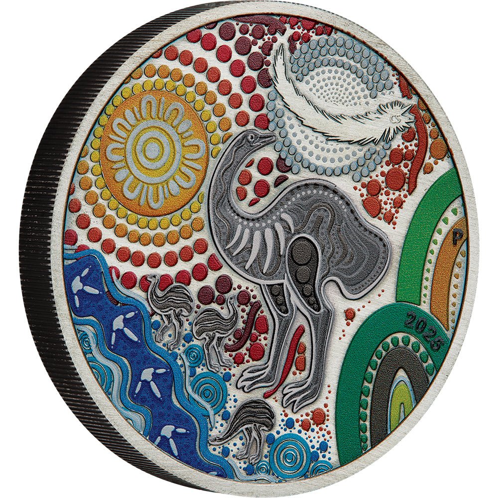 2025 2oz Antiqued Australian Emu Coloured Silver Coin - Mintage: 2,000