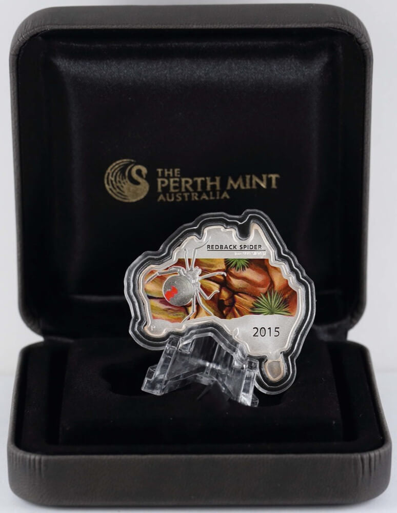 2015 1oz Silver Redback Spider Map Shaped Coin - Mintage: 6,000