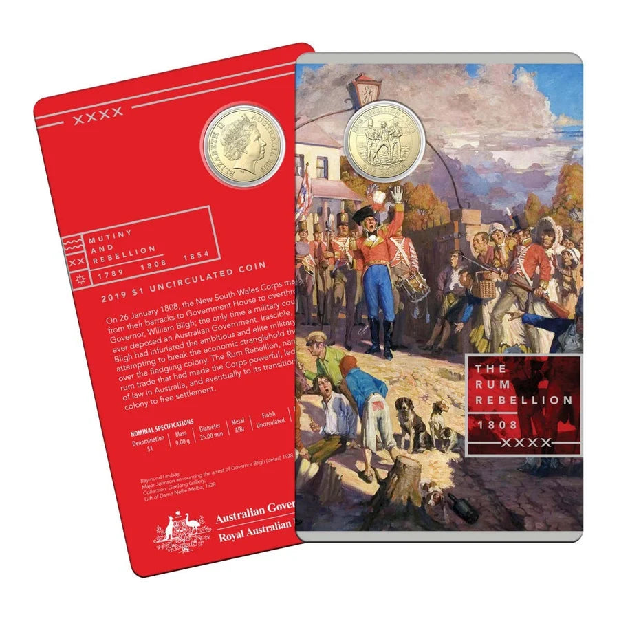 2019 1$ The Rum Belellion Mutiny & Rebellion Carded Coin - Mintage: 30,000