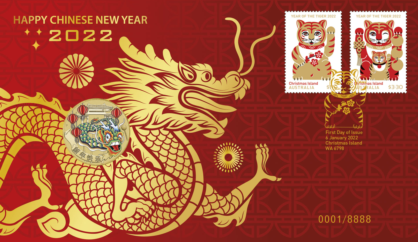 2022 $1 Year Of The Dragon Chinese New Year PNC - Mintage: 8,888