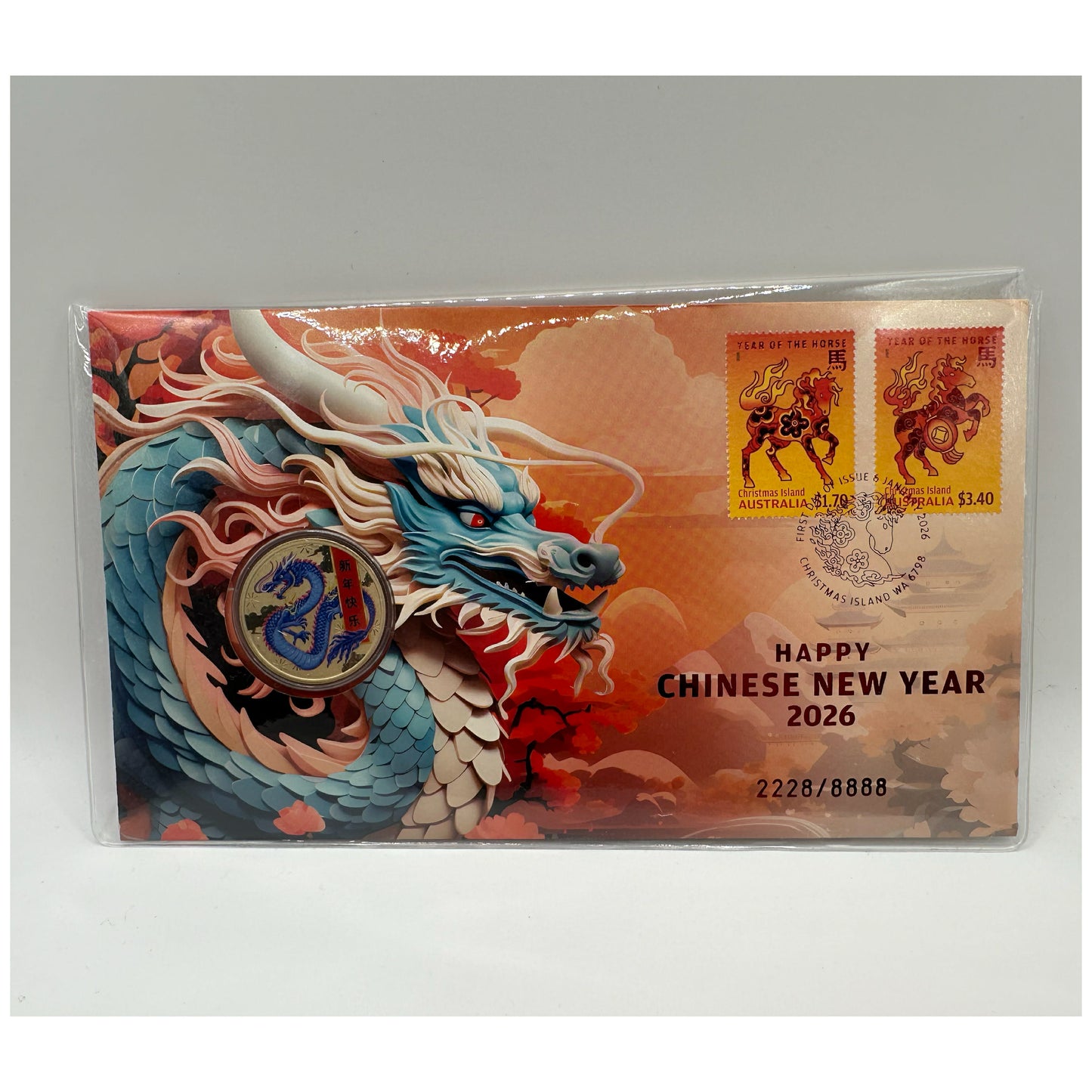 2026 $1 Chinese New Year Colourised Dragon PNC - Mintage: 8888