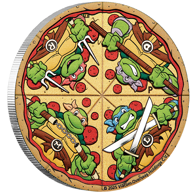 2025 2oz Silver TMNT Pizza Coloured Coin Mintage: 1000