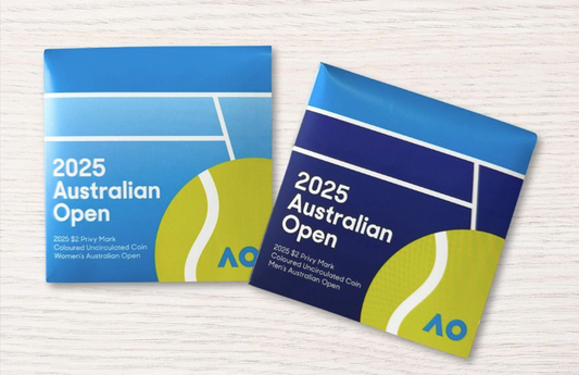 2025 $2 Men's & Women's AO Tennis Privy Mark Coin Folder Pair (Unopened)