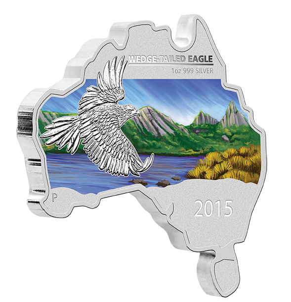 2015 1oz Silver Wedge-tailed Eagle Map Shaped Coin - Mintage: 6,000