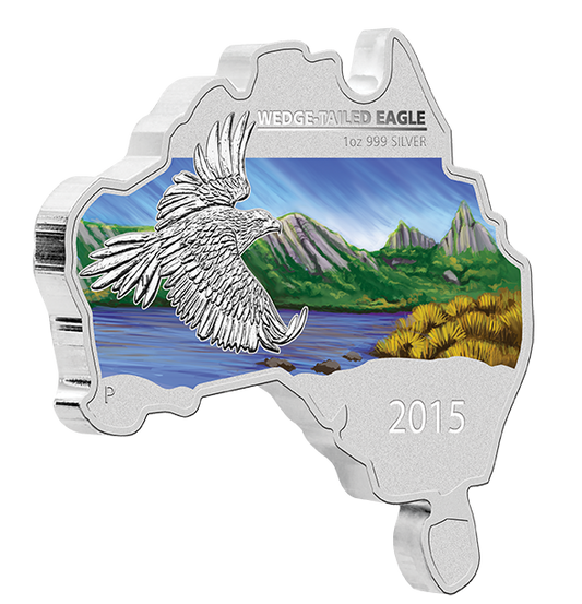 2015 1oz Silver Wedge-tailed Eagle Map Shaped Coin - Mintage: 6,000
