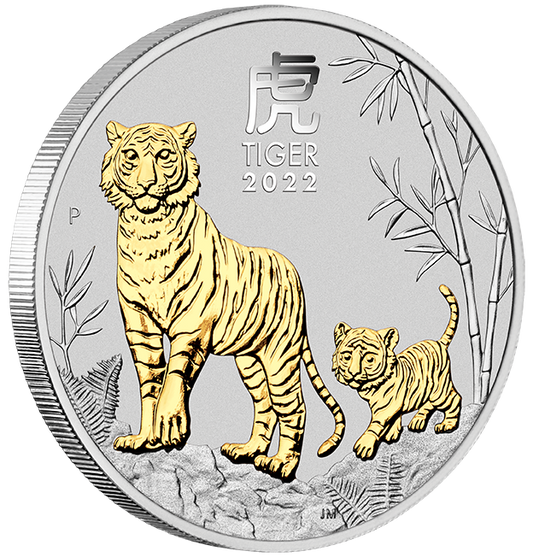 2022 1oz Silver Gold Gilded Year Of The Tiger Coin - Mintage: 25,000