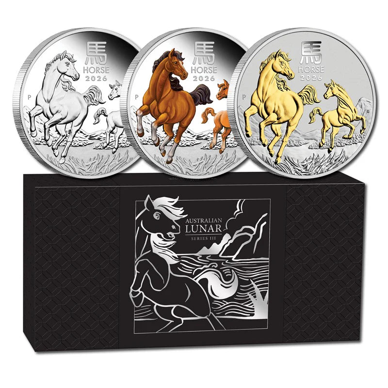 2026 1oz Lunar Horse Silver Trio Coins - Mintage: 1,500 Sets
