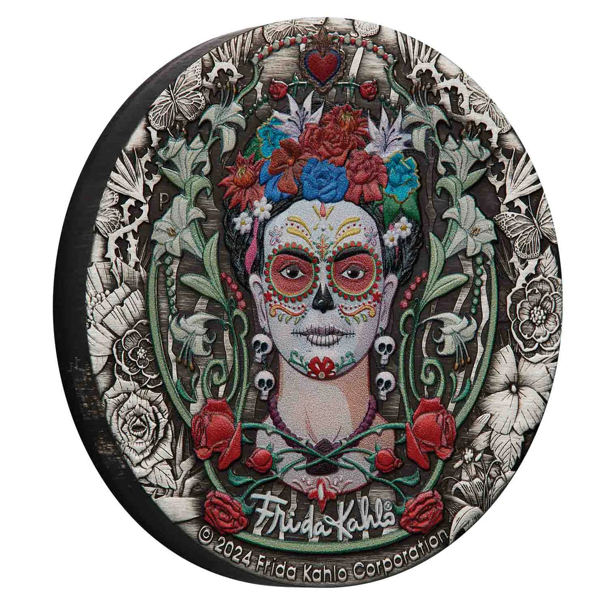 2024 2oz Silver Antiqued Frida Khalo Coloured Coin Mintage: 3000