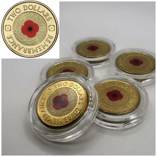 1x UNC 2012 Red Poppy $2 Coin - In Lighthouse Capsule