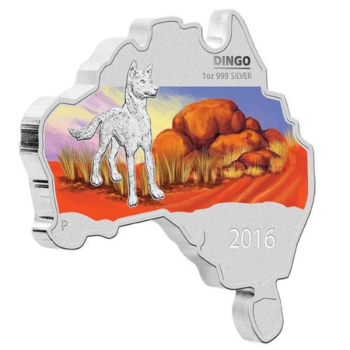 2016 1oz Silver Dingo Map Shaped Coin - Mintage: 6,000