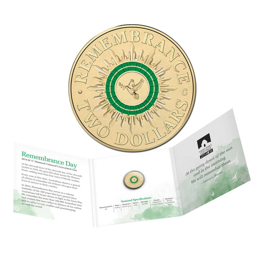 2014 $2 Remembrance Day 'C' Mintmark Green Dove Coin
