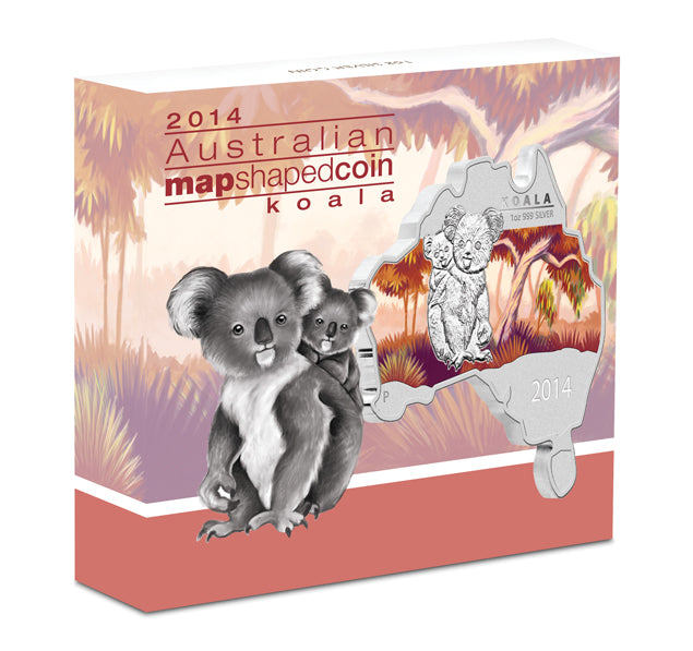 2014 1oz Silver Koala Map Shaped Coin - Mintage: 6,000
