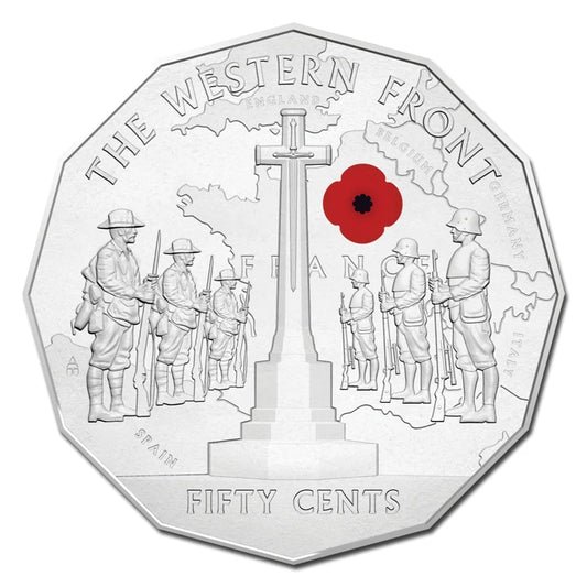2014 50c Red Poppy Western Front Coin - Mintage: 32,654