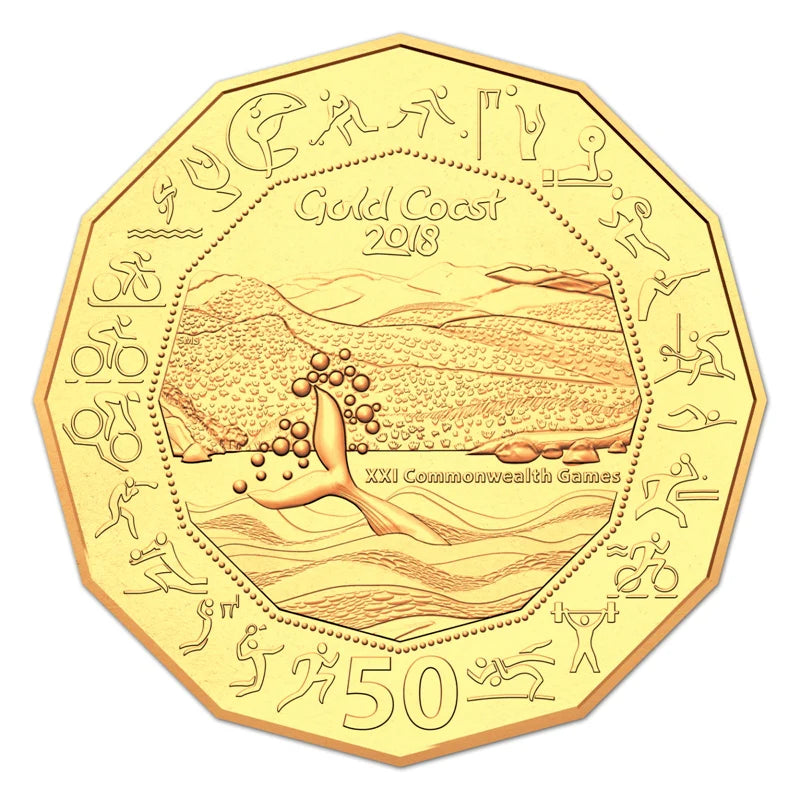 2018 50c Gold Plated Gold Coast Games Trifold Carded Coin - Mintage: 20,000