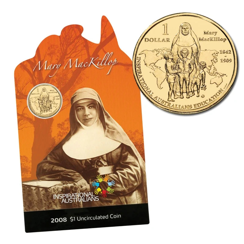 2008 $1 Mary MacKillop Inspirational Australians Carded Coin - Mintage: 29,802