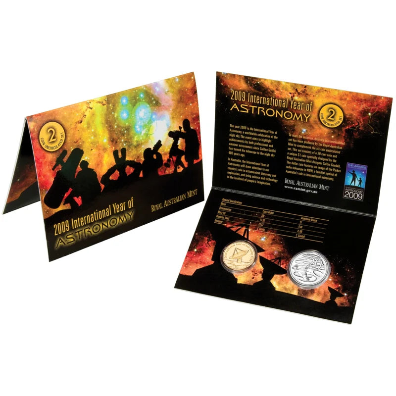 2009 $1 & 20c Year Of Astronomy 2x Coin Carded Set - Mintage:  30,000