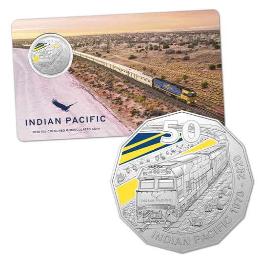 2020 50c Indian Pacific Coloured Carded Coin - Mintage: 30,000