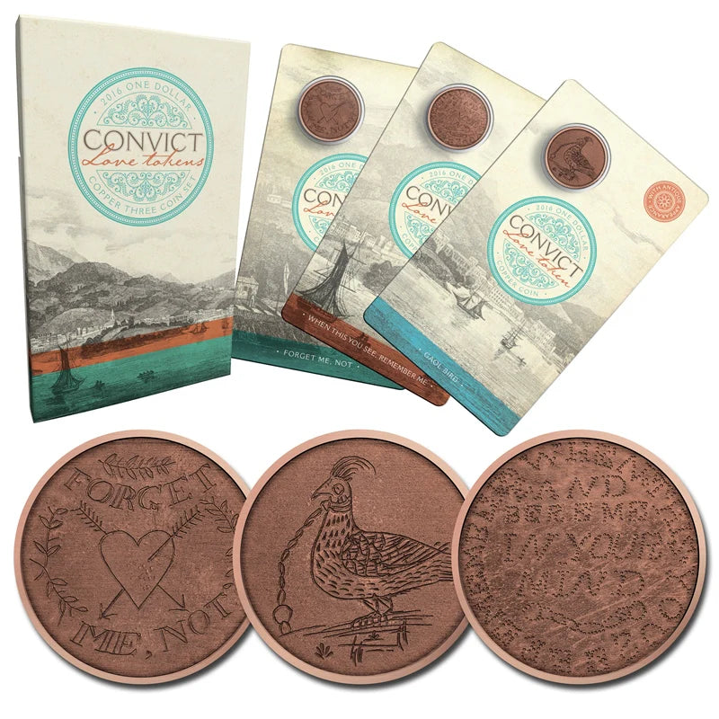 2016 Convict Love Tokens 3x $1 Carded Copper Coin Set - Mintage: 10,000