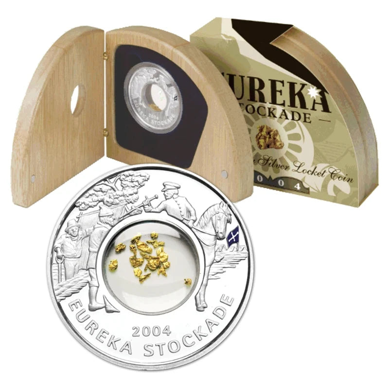 2004 (0.782oz) 150th Anniversary Eureka Stockade Silver Locket Coin & Gold Chips - Mintage: 12,500