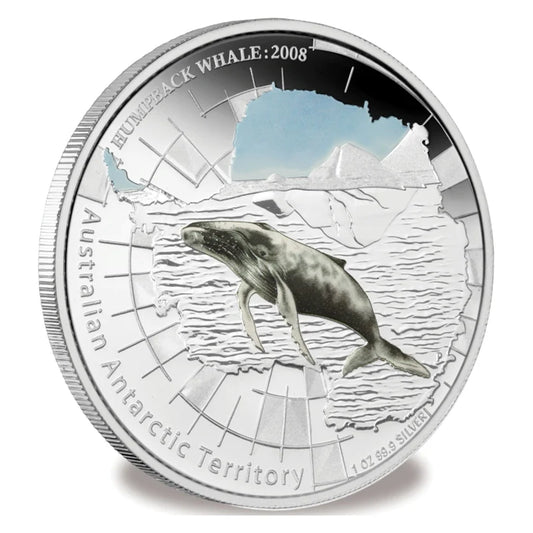 2008 1oz Humpback Whale Antarctic Territory - Mintage: 7,500