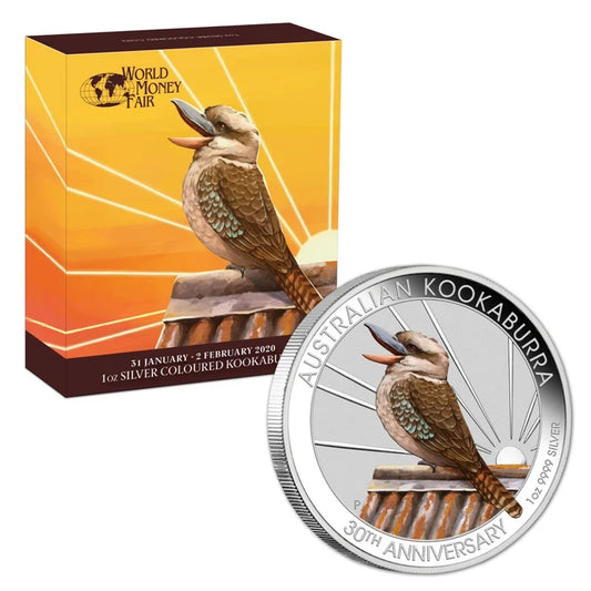 2020 1oz Silver Coloured Kookaburra Berlin World Money Fair - Mintage:  1,500