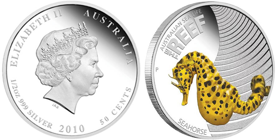 2010 1/2oz REEF Sea Horse Coloured Coin Mintage: 10,000