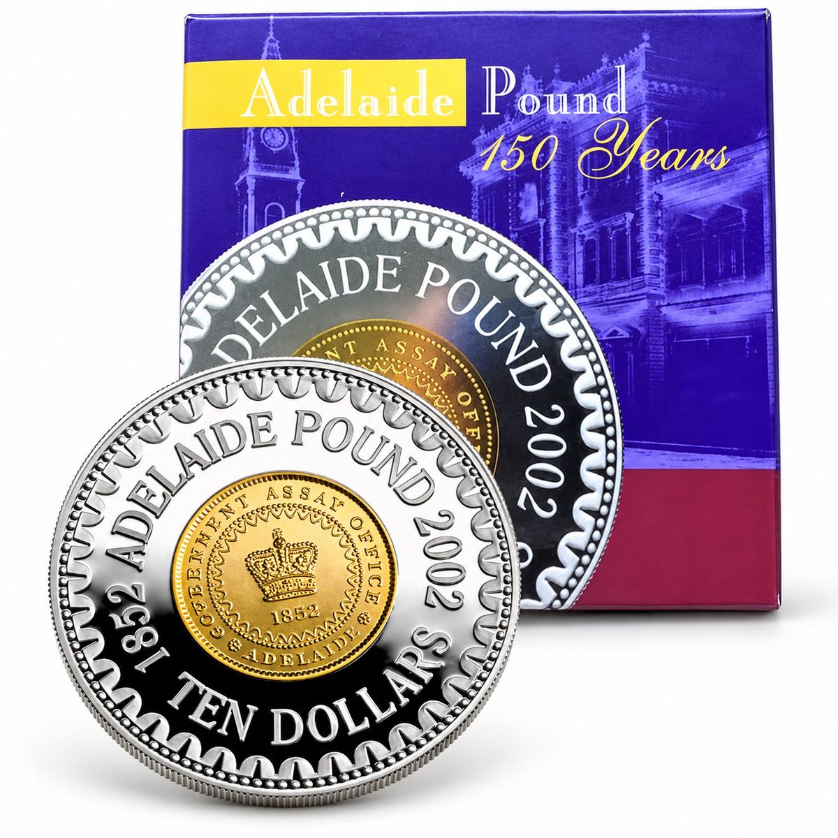 2002 (1.94oz) Silver Gold Plated Adelaide Pound Proof Coin - Mintage: 10,000