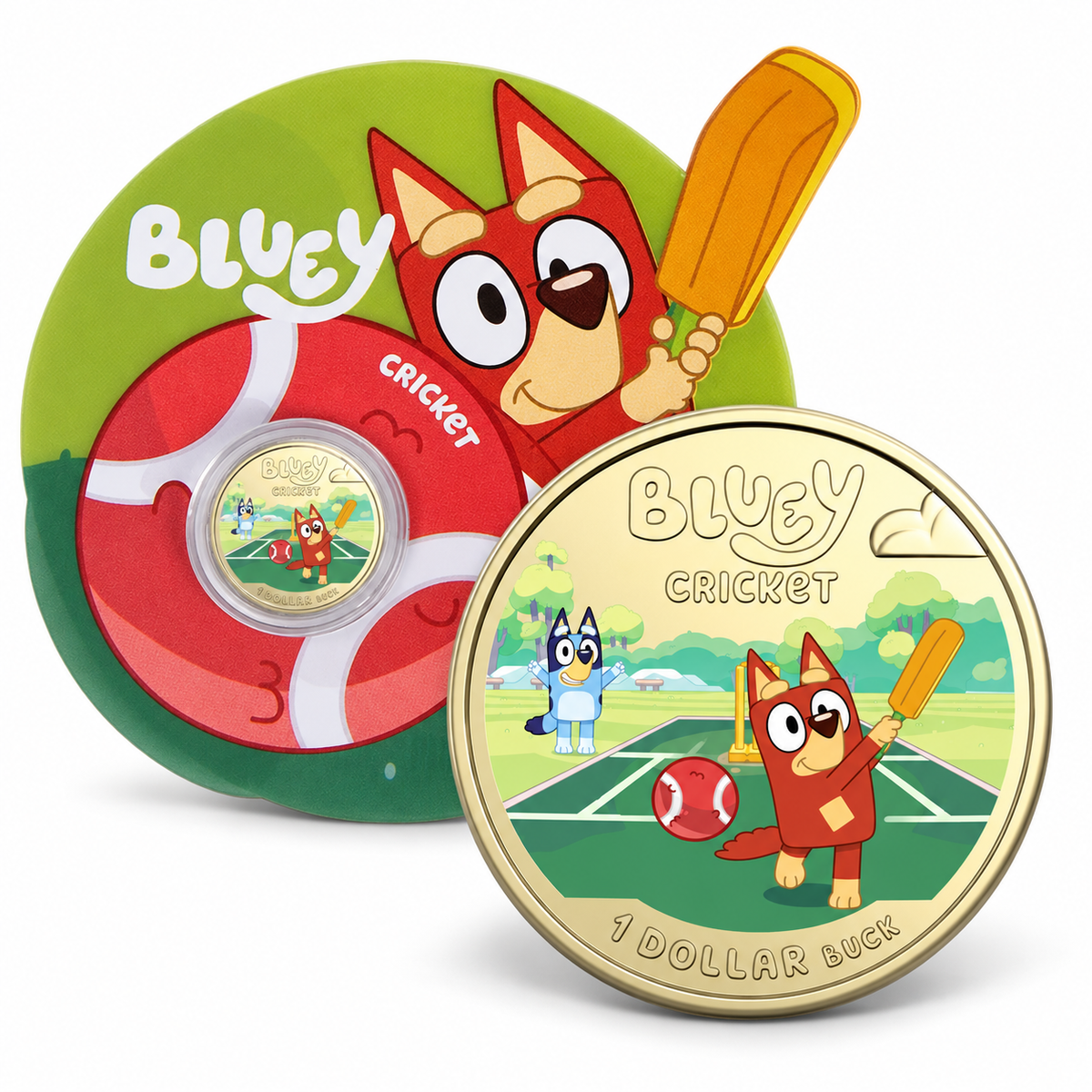 2027 Bluey $1 UNC Coloured Cricket Coin - Mintage: 200,000