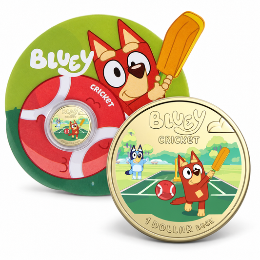 2027 Bluey $1 UNC Coloured Cricket Coin - Mintage: 200,000