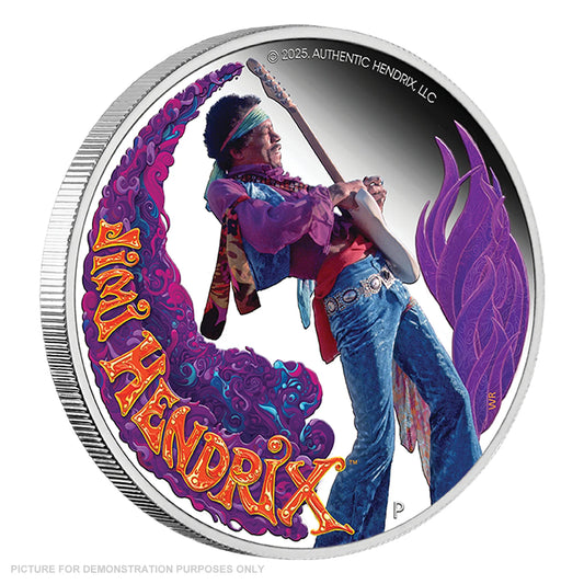 2025 Jimi Hendrix 1oz Silver Proof Coloured Coin - Mintage: 5,000