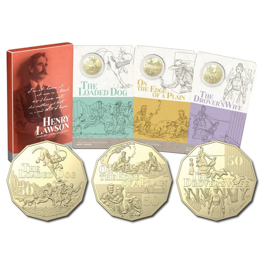 2022 50c Henry Lawson Treasured Australian Stories  3x Coin Set - Mintage: 40,000