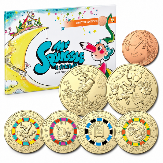 2019 $2 Mr Squiggle 7x UNC Coin Set