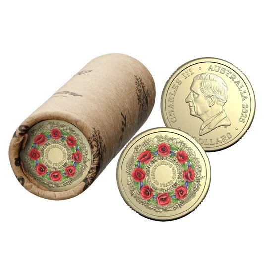 2025 $2 80th Anniversary of World War 2 (Poppy Wreath) Ram Roll – Includes Protective Tube & Sticker