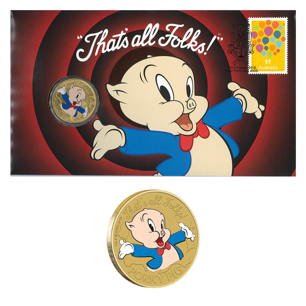 2018 $1 Porky Pig “That’s All Folks!” Colored Coin PNC Mintage: 7500