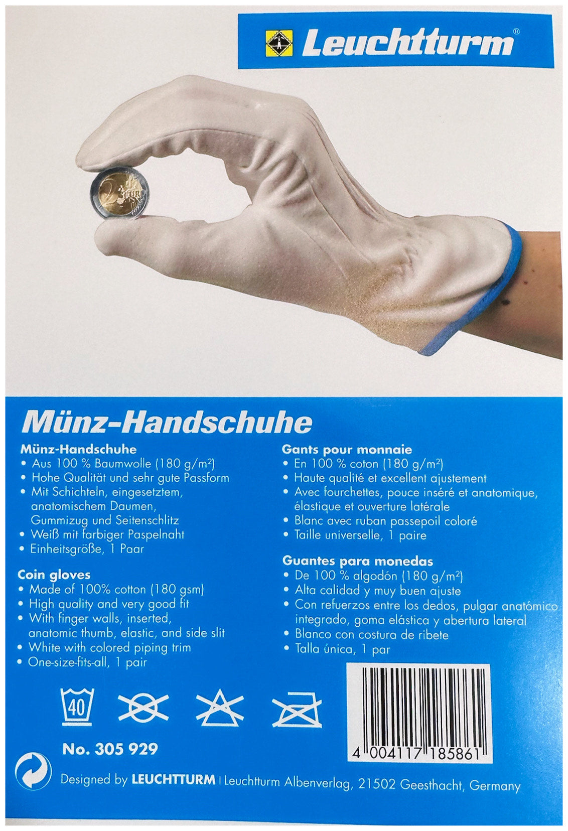 1x Coin Gloves - 100% Cotton - One Size Fits All - Lighthouse