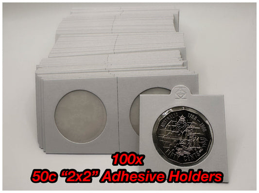 100x 50c "2x2" Adhesive Coin Holders (35mm)