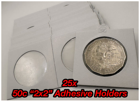 25x 50c "2x2" Adhesive Coin Holders (35mm)