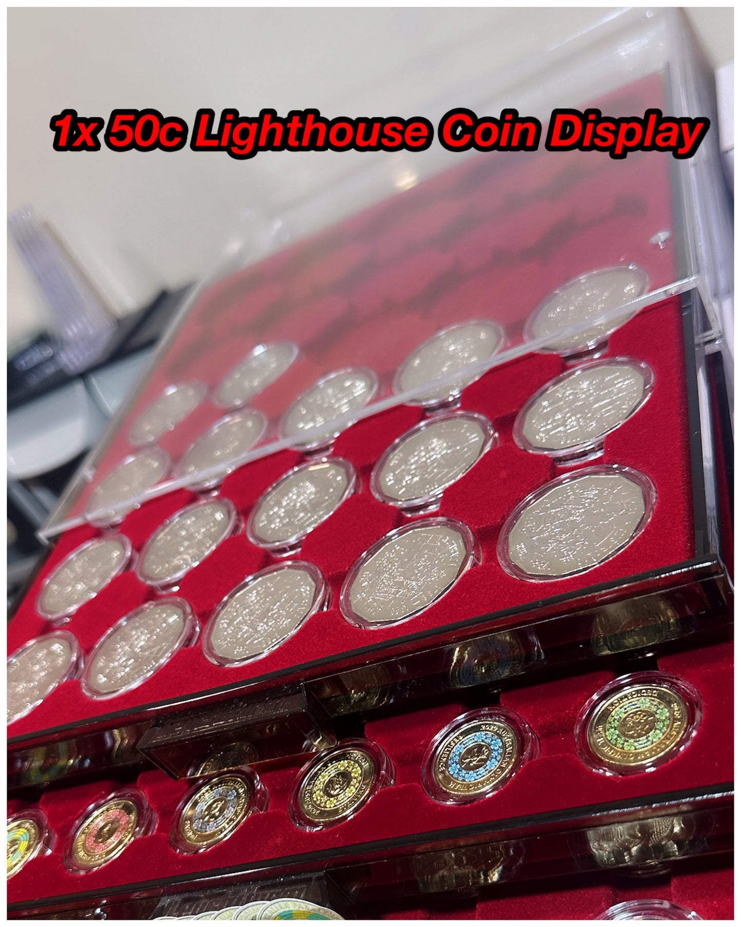 1x 50c Lighthouse Coin Display Case (Display x30 50c Coins- Ultra Capsules Sold Separately) Box/Tray