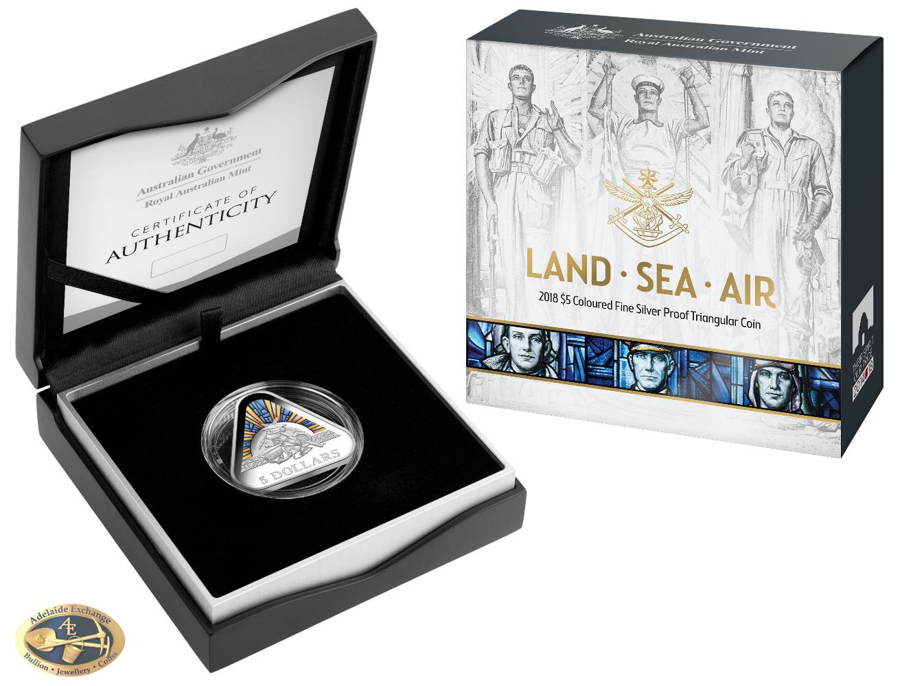 2018 0.7841oz Triangular Silver LAND-SEA-AIR Proof Coin - Mintage: 10,000