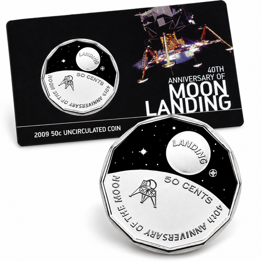 2009 50c Moon Landing Colorised Coin - Carded Mintage: 43,149