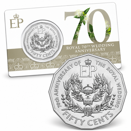 2017 50c Royal 70th Wedding Anniversary Coin - Carded Mintage: 30,000