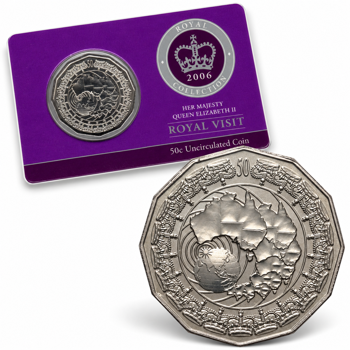 2006 50c Royal Vist Carded Coin - Mintage: 28,593