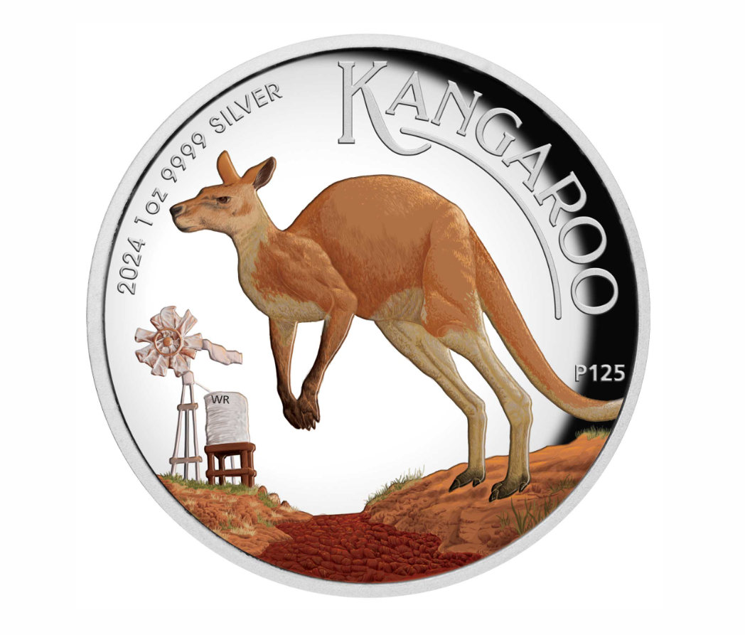 2024 1oz Silver Proof Australian Kangaroo Coloured Coin Mintage: 5000