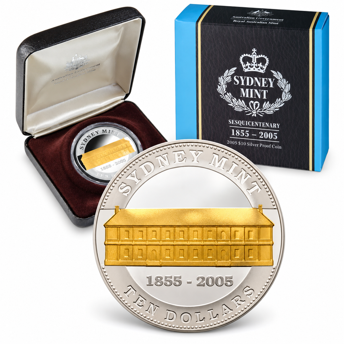 2005 (1.94oz) $10 Silver Gold Plated Sydney Mint Sesquicentenary Proof Coin - Mintage: 10,000