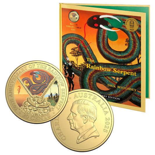 2025 Gold Plated Coloured 20c The Rainbow Serpent Book - Mintage: 3,000